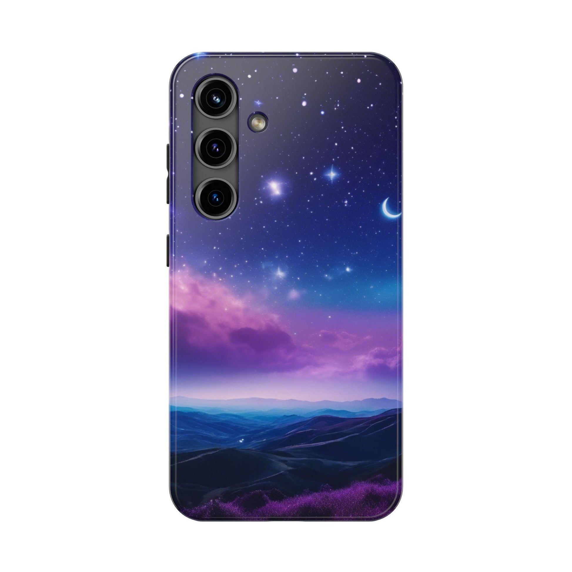 Galaxy Tough Phone Cases, Cosmic Universe Mobile Covers, Night Sky Blue Purple Space Design, Protective Cellphone Accessories, Celestial