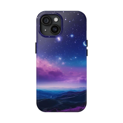 Galaxy Tough Phone Cases, Cosmic Universe Mobile Covers, Night Sky Blue Purple Space Design, Protective Cellphone Accessories, Celestial